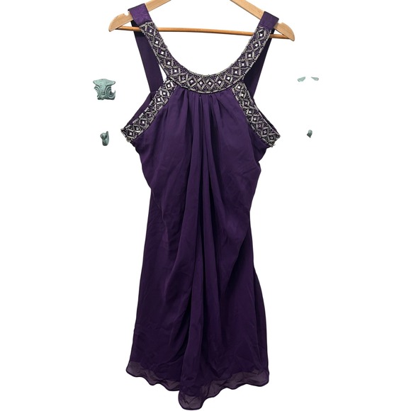 Scarlett Nite Dresses & Skirts - Scarlett Nite Purple Beaded Embellished Cocktail Dress Chiffon Draped Size 16